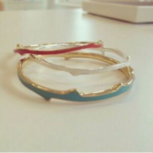 Stella & Dot Carrie Enamel Bangle Bracelet Set • Vintage Orange Teal Ivory - Picture 4 of 7